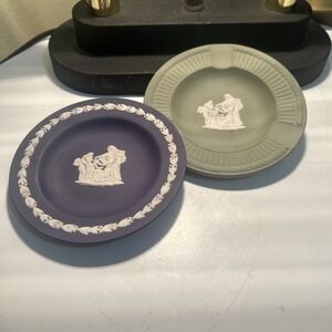 Vintage Lot Of 5 Wedgwood Blue & Green  Jasperware Ashtrays & Trinket